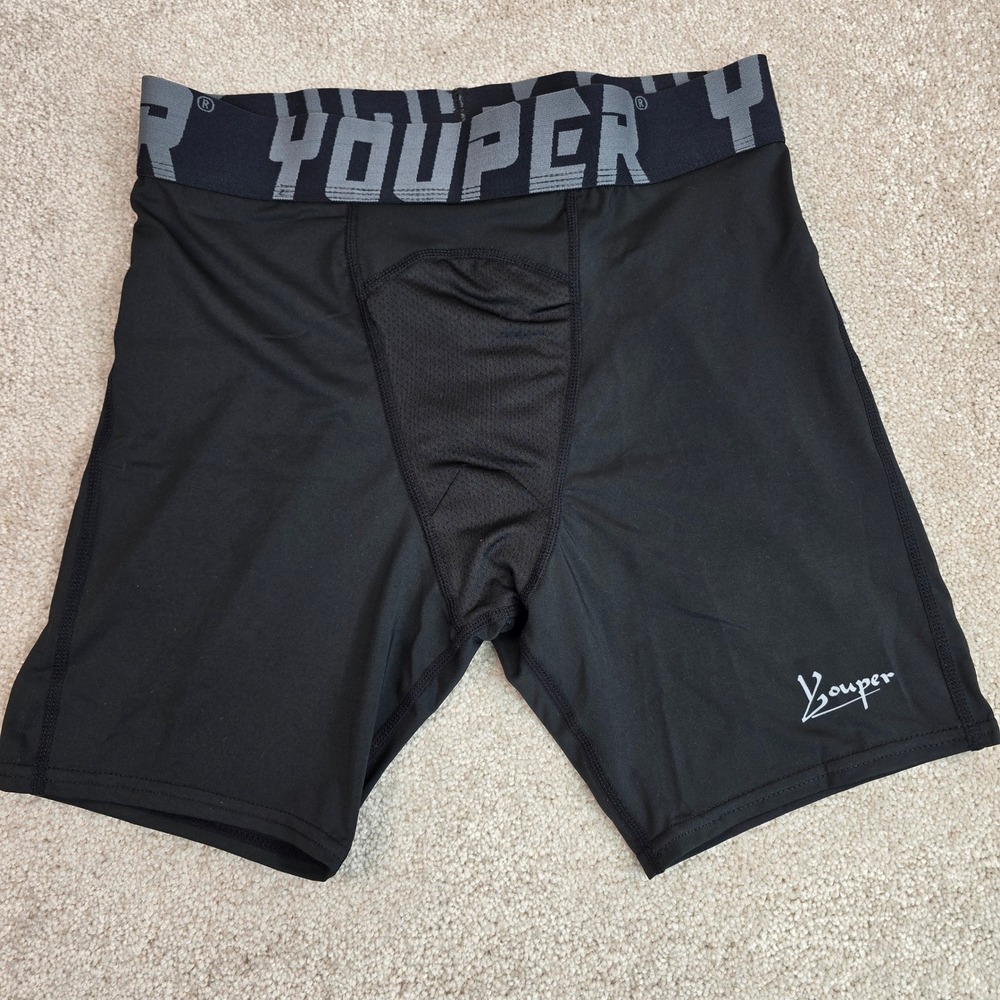 Youper Mens Adult Sliding Shorts Black Compression Baseball Cup Pocket Medium